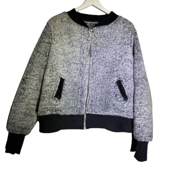 Gray Black Teddy Bomber Jacket XL Handmade - Picture 7 of 9